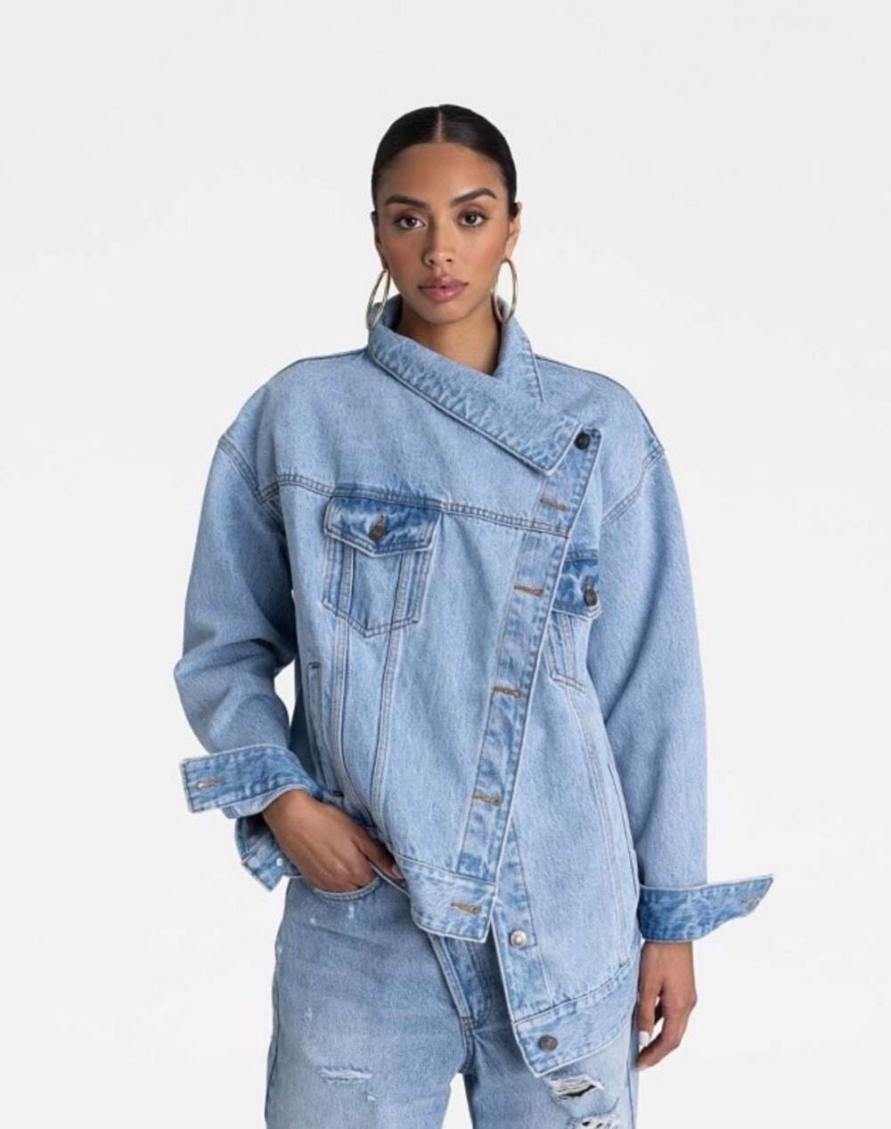 KBB by Kahlana Asymmetrical Denim Jacket Size L